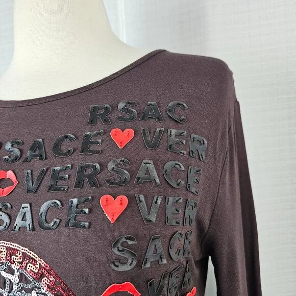 Versace Sequin Long Sleeve Ruched Side-Tie Top - Picture 4 of 10